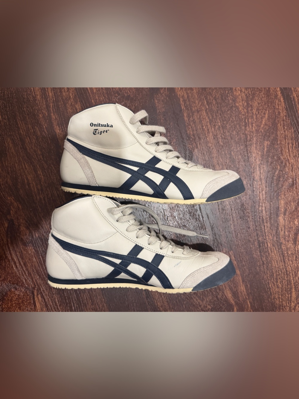 Onitsuka Tiger Cream and Navy Mid-Top Sneakers